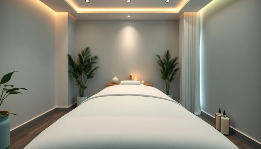 고요한 마사지 룸에서의 출장마사지 서비스 셋업, 차분한 장식과 이완 요소를 갖춘 모습.
