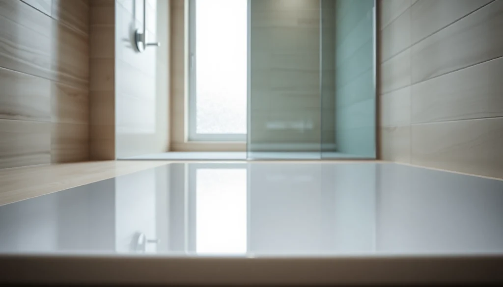 Install a stunning shower base showcasing sleek design and impeccable craftsmanship in a modern bathroom.