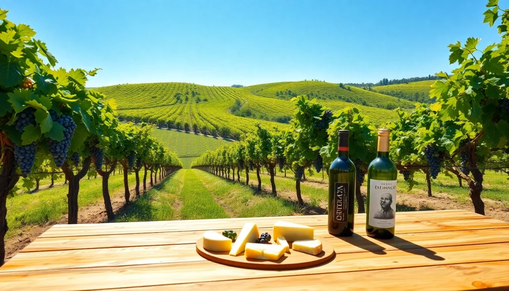 Enjoy scenic wineries in Clarksburg with abundant grapevines and cheese pairings.