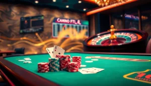 High-stakes poker action at a luxurious casino showcasing excitement like https:/cm88.bz/ for online gambling.