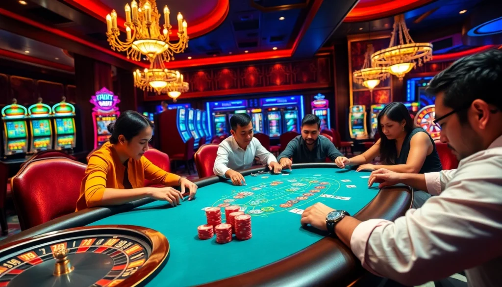 Gamblers experiencing excitement at a casino with lk21 indoxxi themed poker games and luxury ambiance.