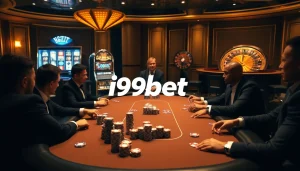 Experience high-stakes poker action at i9bet casino, showcasing thrilling gameplay with vibrant poker chips.