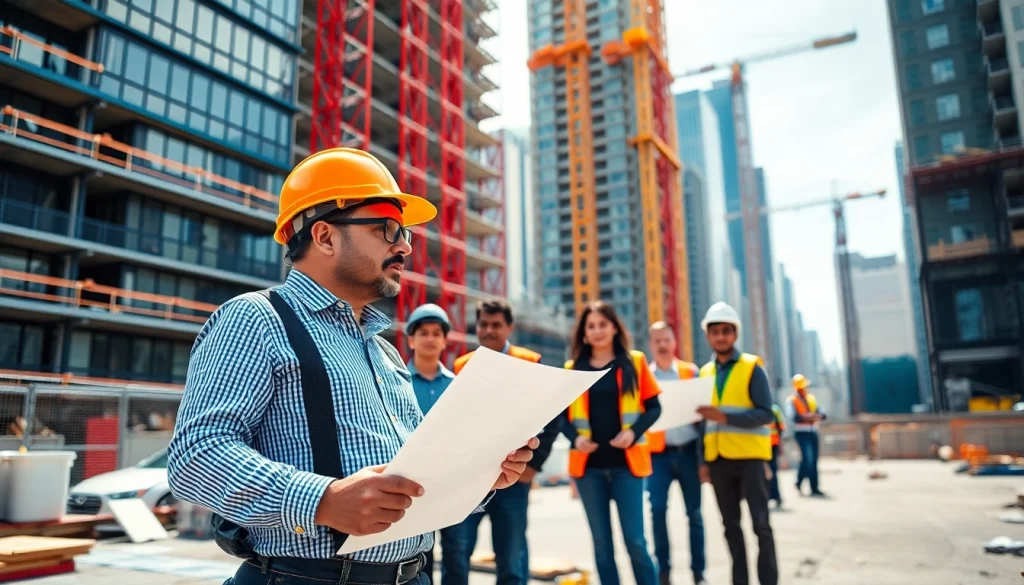 Manhattan General Contractor engaging with a team on-site during a vibrant construction project.