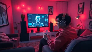 Engaging with a free NSFW character AI in a cozy, modern room.