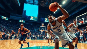 ติดตามผลบาสสดที่สนามกับนักกีฬาในจังหวะการเล่น