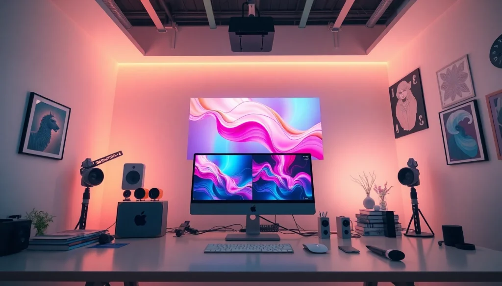 Dynamic workspace for NSFW AI content creation showcasing modern tools and digital art.