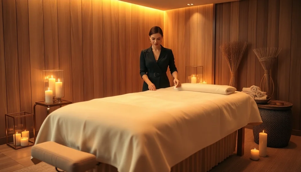 마사지 준비 중인 전문 치료사와 함께하는 평화로운 러시아마사지 환경.