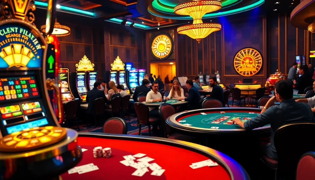 Experience the thrill of gambling at THABET with this vibrant casino scene featuring link vào thabet elements.