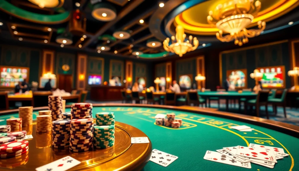 Vivez l'excitation du casino en ligne France avec des jetons de poker colorés et des tables vibrantes.