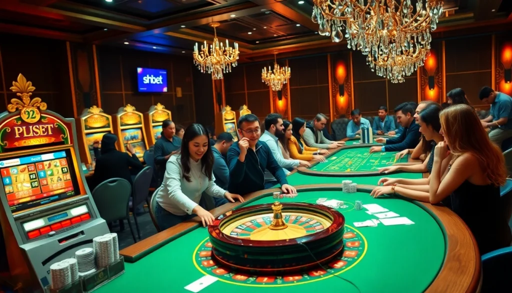Experience thrilling gameplay at shbet's luxurious casino with poker chips and roulette tables