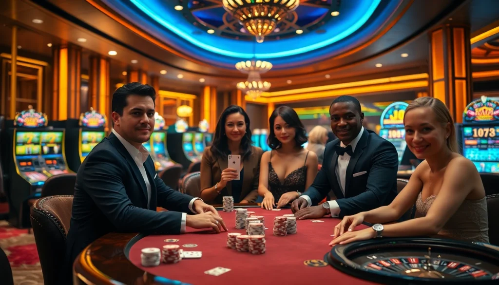 Gamblers engaging at a poker table in a luxurious casino environment with layarkaca21 branding elements.