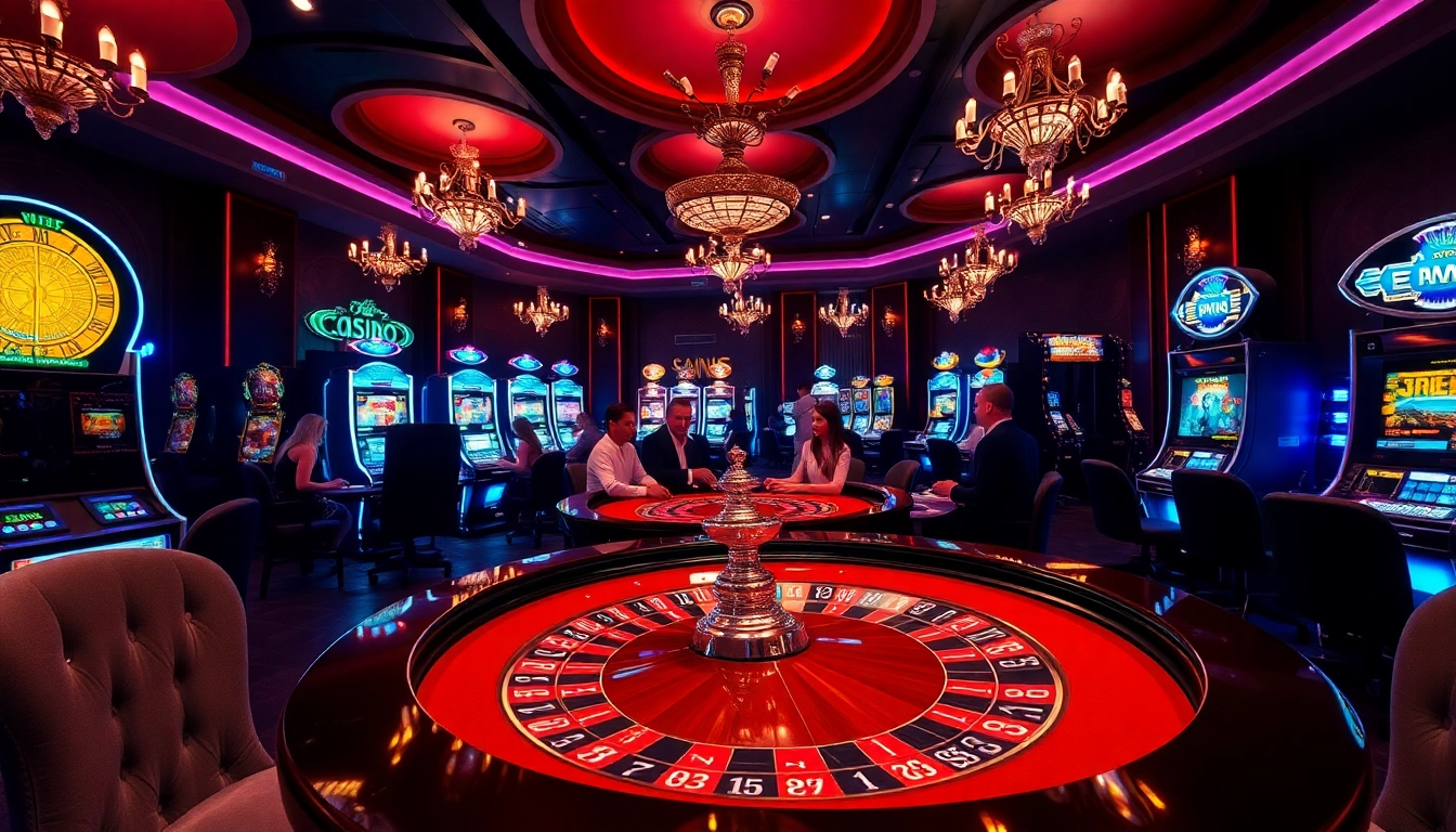Vivez l'excitation des casinos en ligne France à une élégante table de roulette avec des joueurs enthousiastes.
