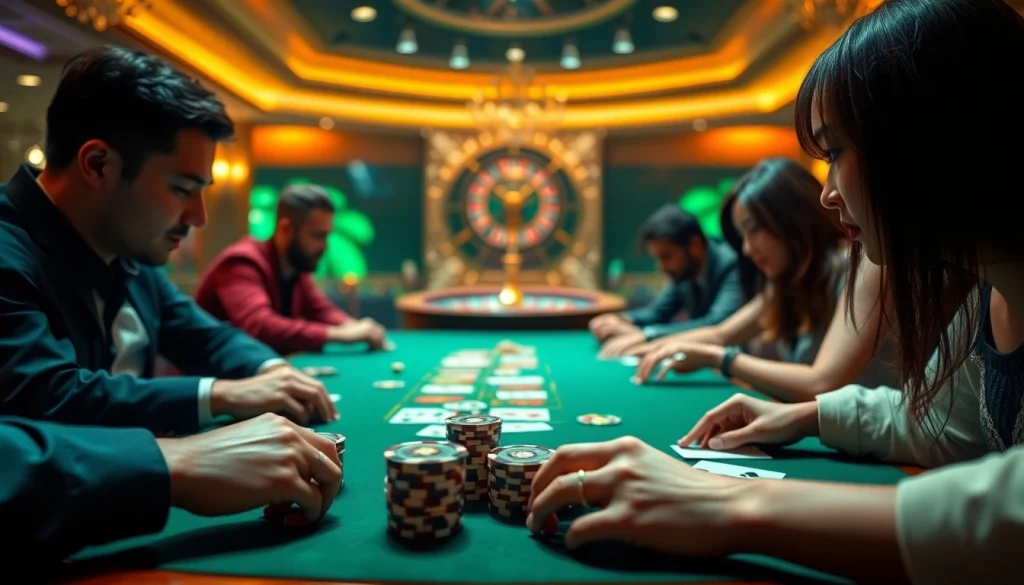Players enjoying a thrilling poker game at the luxurious 8kbet casino table.