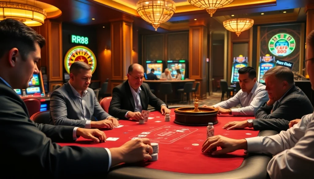 Experience thrilling gameplay at RR88's vibrant casino tables, filled with excitement and luxury.