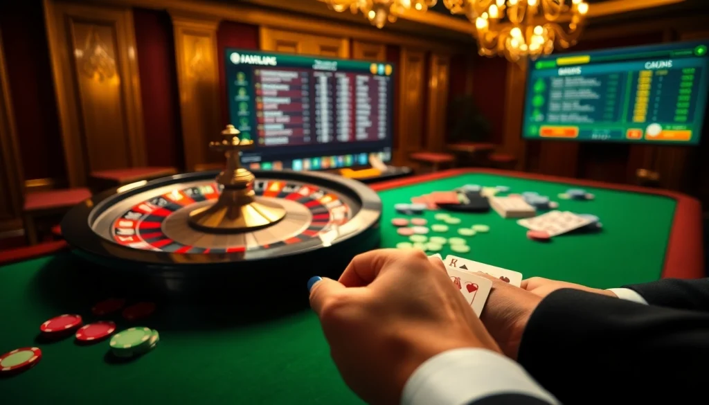 Excitation du jeu dans un casino en ligne France avec des jetons de poker et une roulette.
