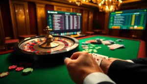 Excitation du jeu dans un casino en ligne France avec des jetons de poker et une roulette.