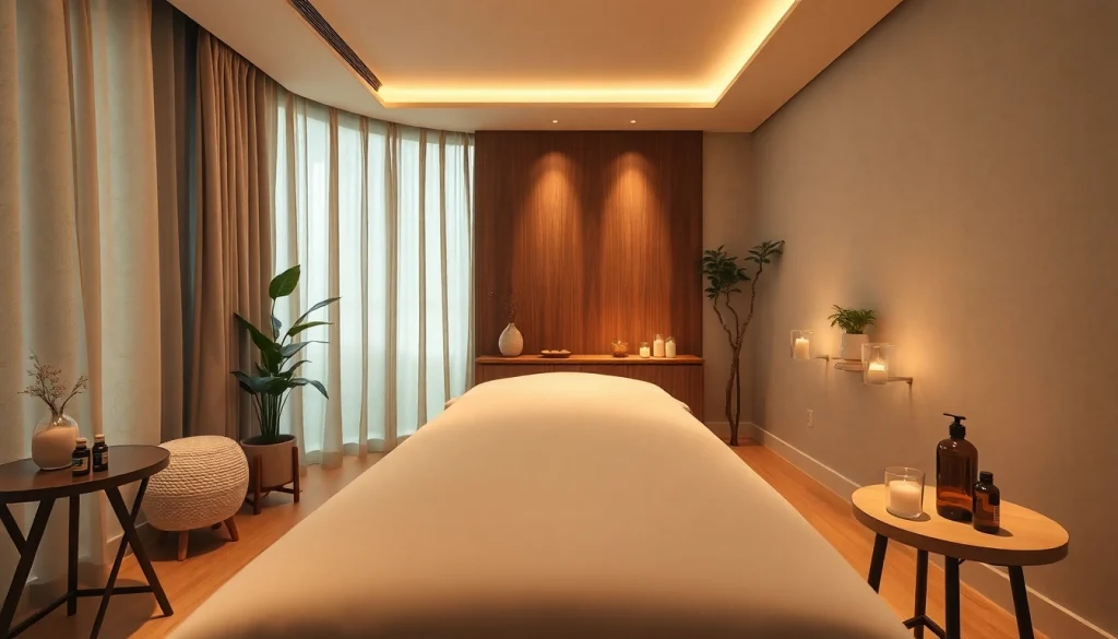 편안한 장식과 에센셜 오일이 있는 1인샵 마사지실의 편안한 분위기.