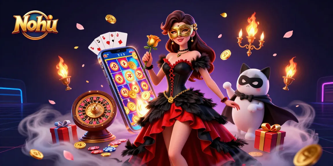 Nohu slot game features stunning woman in traditional attire with cards and winnings